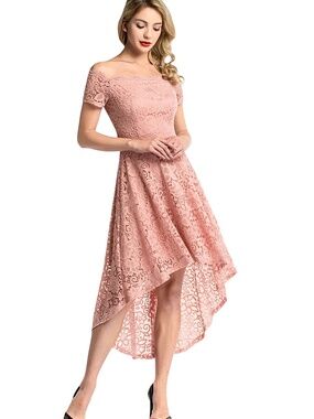 Dressystar Lace Cocktail Dress Hi-Lo Off Shoulder Bridesmaid Swing Formal Party